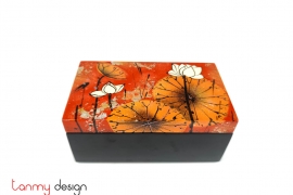 Black rectangular box with orange lid, hand-painted lotus 8*14*H5cm